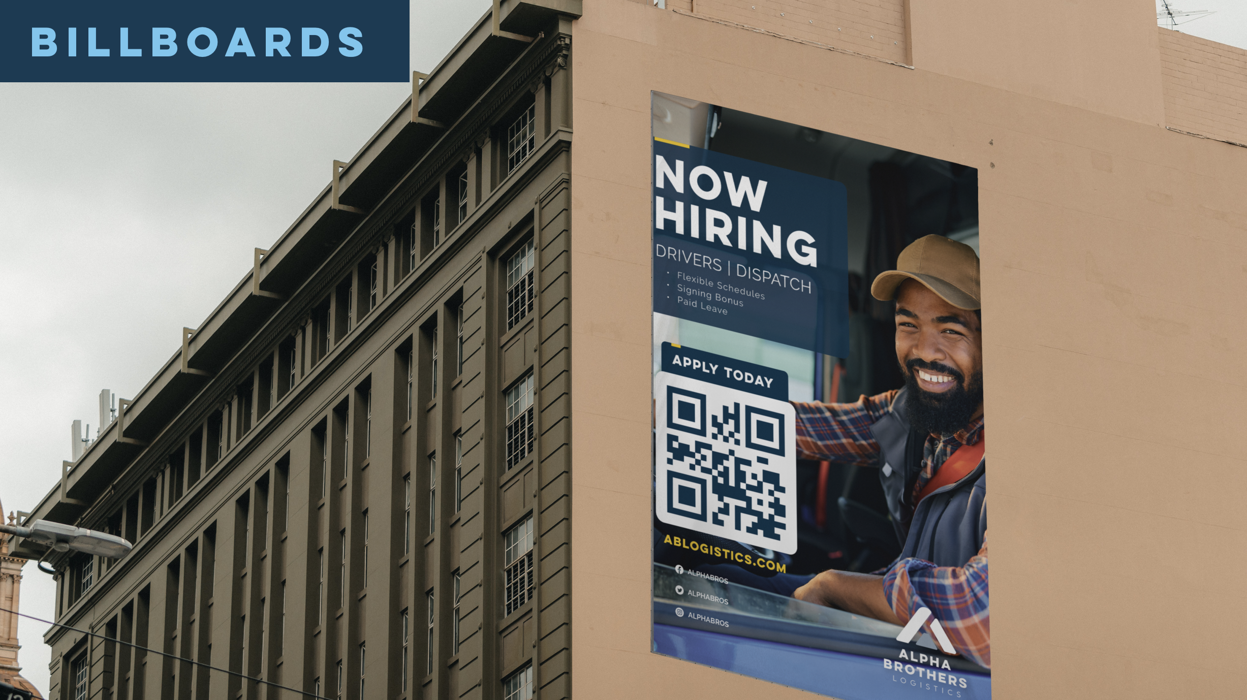 image of an alpha bros hiring illboard mockup