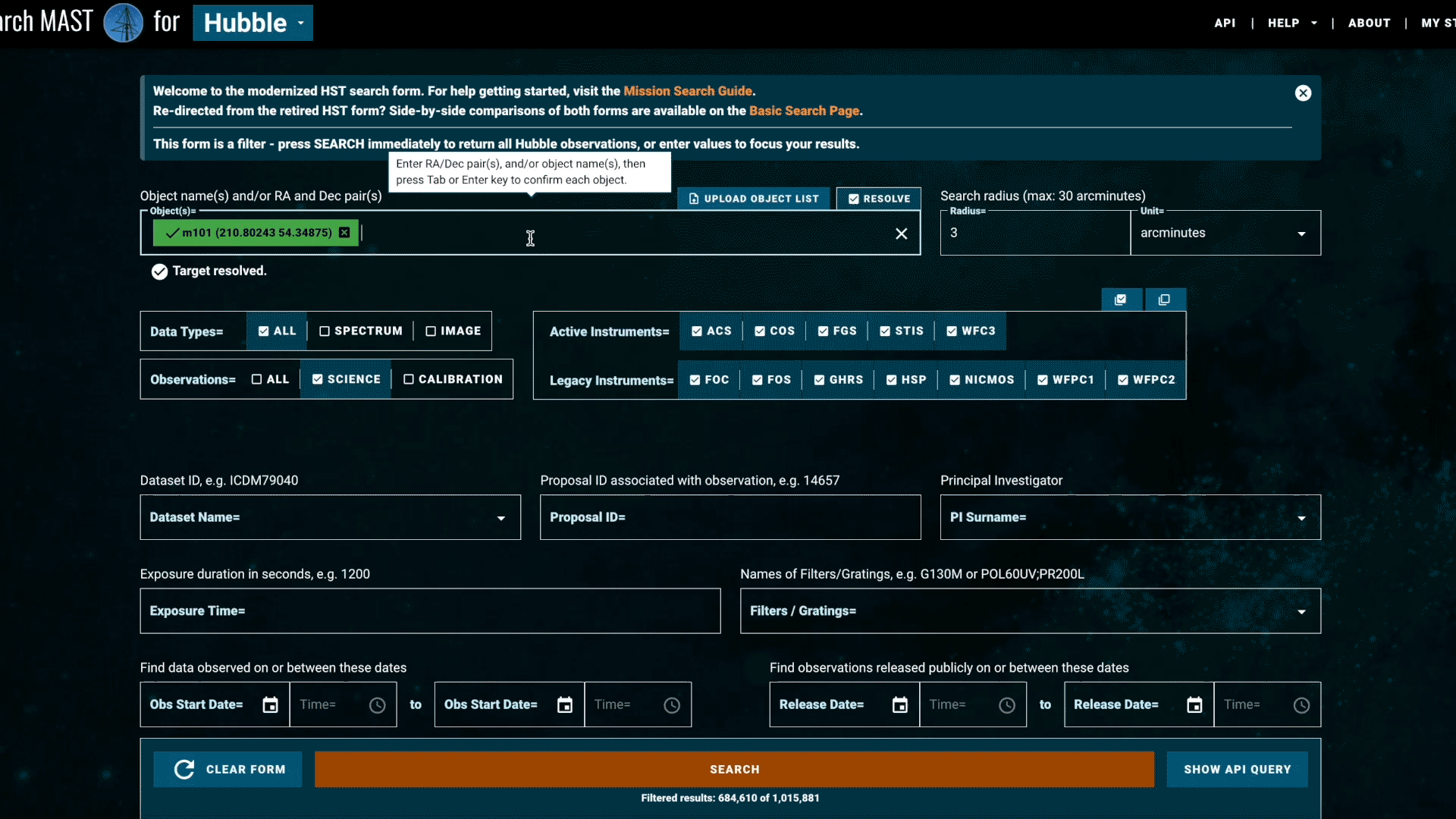 animated gif of selecting instruments in mast search