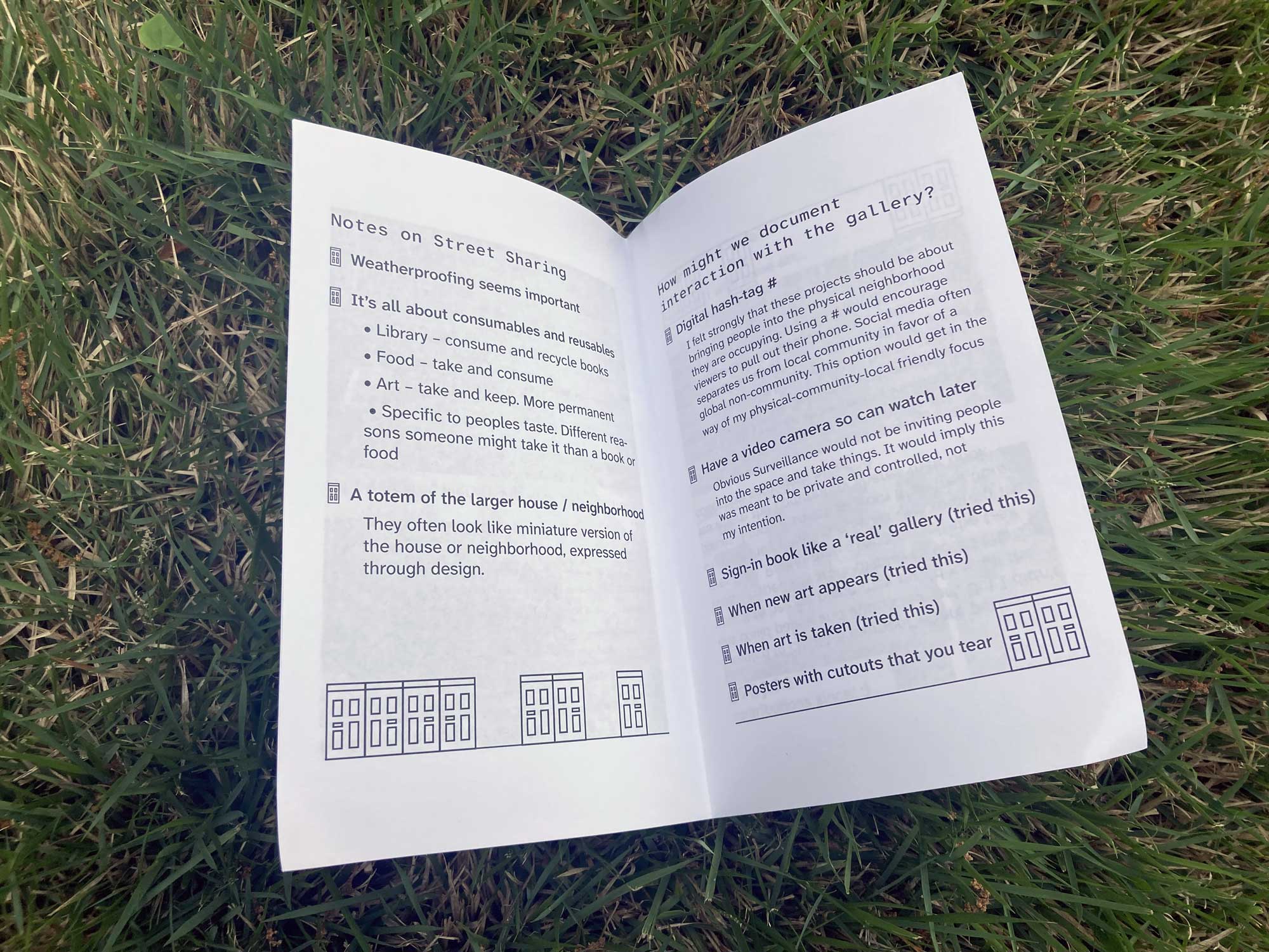 photo of a mockup of a printed zine opened to the center